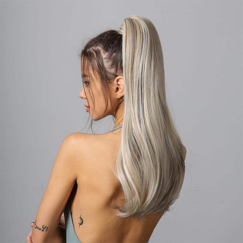 EASIHAIR Lung ondulat ondulat înfășurat în jurul agrafă extensie de păr coadă de cal sintetică coadă de cal păr falsMaro platină posturi false afro perucă