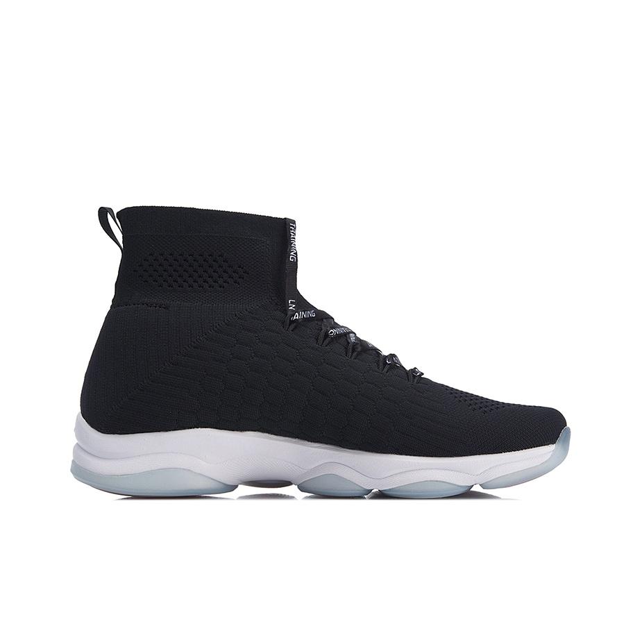 Li-Ning Unbounded Fabric Shock Absorbing Non-Slip High-Top Casual Shoes Women Shoes Black White AFJN008-1