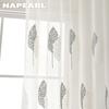 1PC NAPEARL 10%-20% Shading White Transparent Floral Embroidered Grey Leaves Tulle Sheer Voile Curtain for Living Room Bedroom