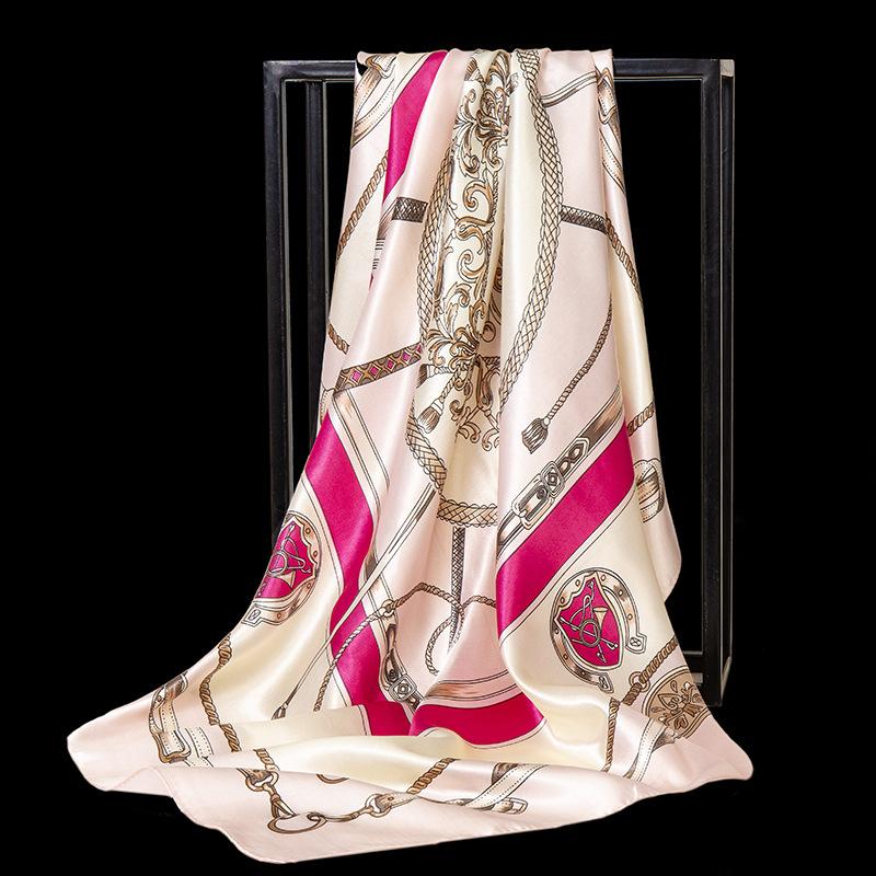 90Cm Square Scarf, Fashion Striped Shawl, Sweet Imitation Silk Scarf, Hair Band, Scarf, Headscarf.