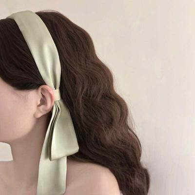 Vintage Ribbon Bow Hair Bands for Women Girls Elegant Solid Color Bowknot Temperament Wide Hair Hoop Headdress Accessories