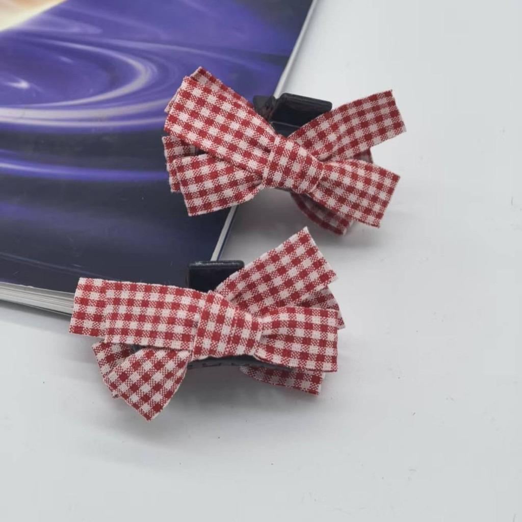 Red Plaid Bow Hair Clip - Women's Daily Hair Accessory