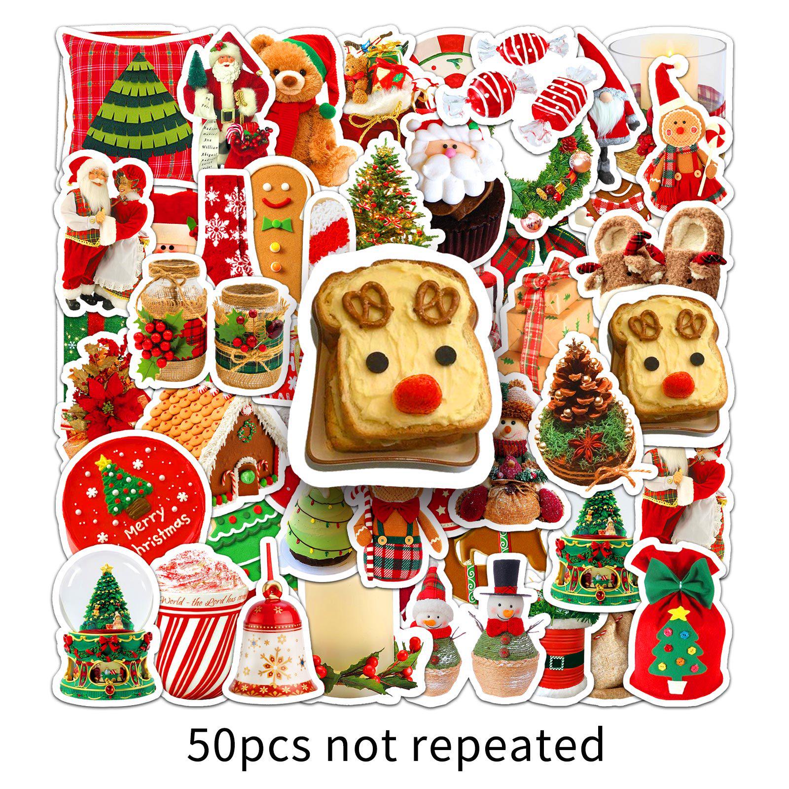 

50 Рождественских наклеек на елку в стиле INS: Милые украшения для стаканчиков с молочным чаем и DIY-канцтовары с моти (50 листов)