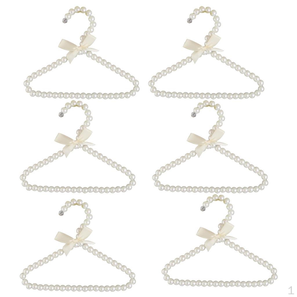 

6 шт. детские пластиковые вешалки для одежды с жемчугом и бисером с лентой и бантом белого цвета