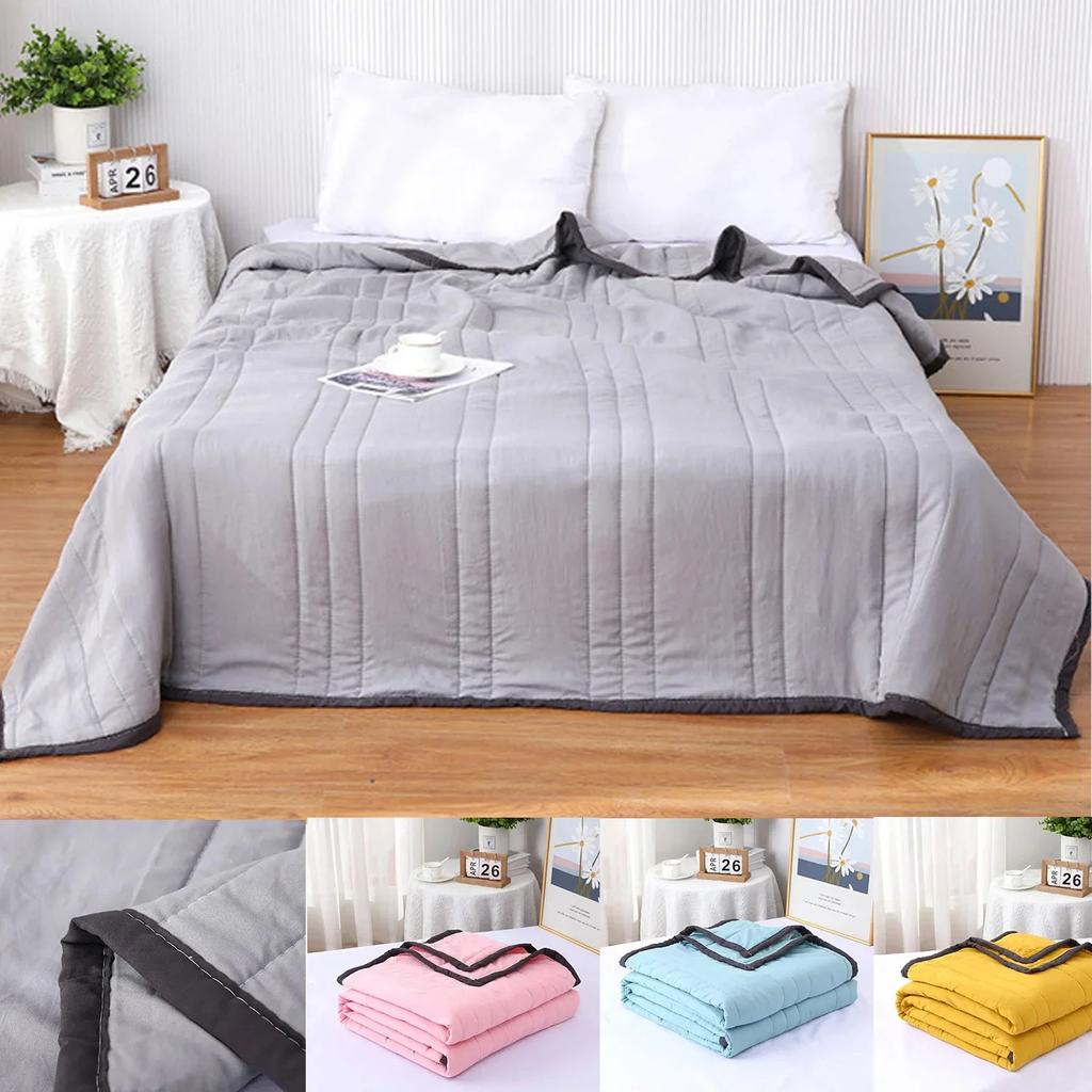 Washed Cotton Summer Cool Blanket, Solid Color Air Conditioner, Washable, Single Student, Child, Adult Summer Blanket  Edredon