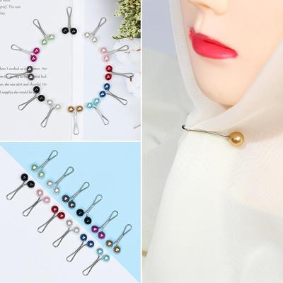 12Pcs Fashion Shawl Headscarf Pearl Clip Hijab Clips Scarf Pin Brooch