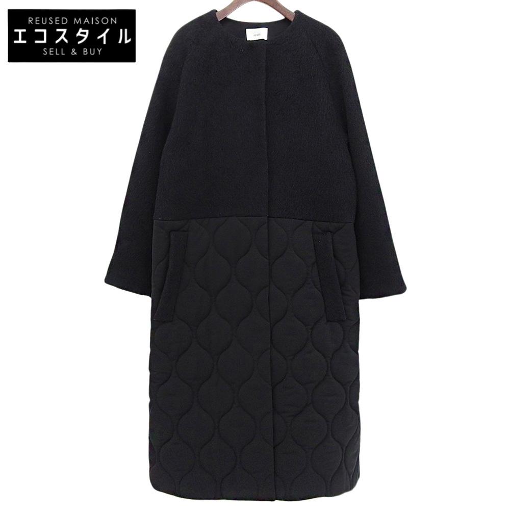 LE PHIL Women's Shaggy Quilted Long Coat, Black, Size 0, 534-9252003 Coat 0 blackUsed