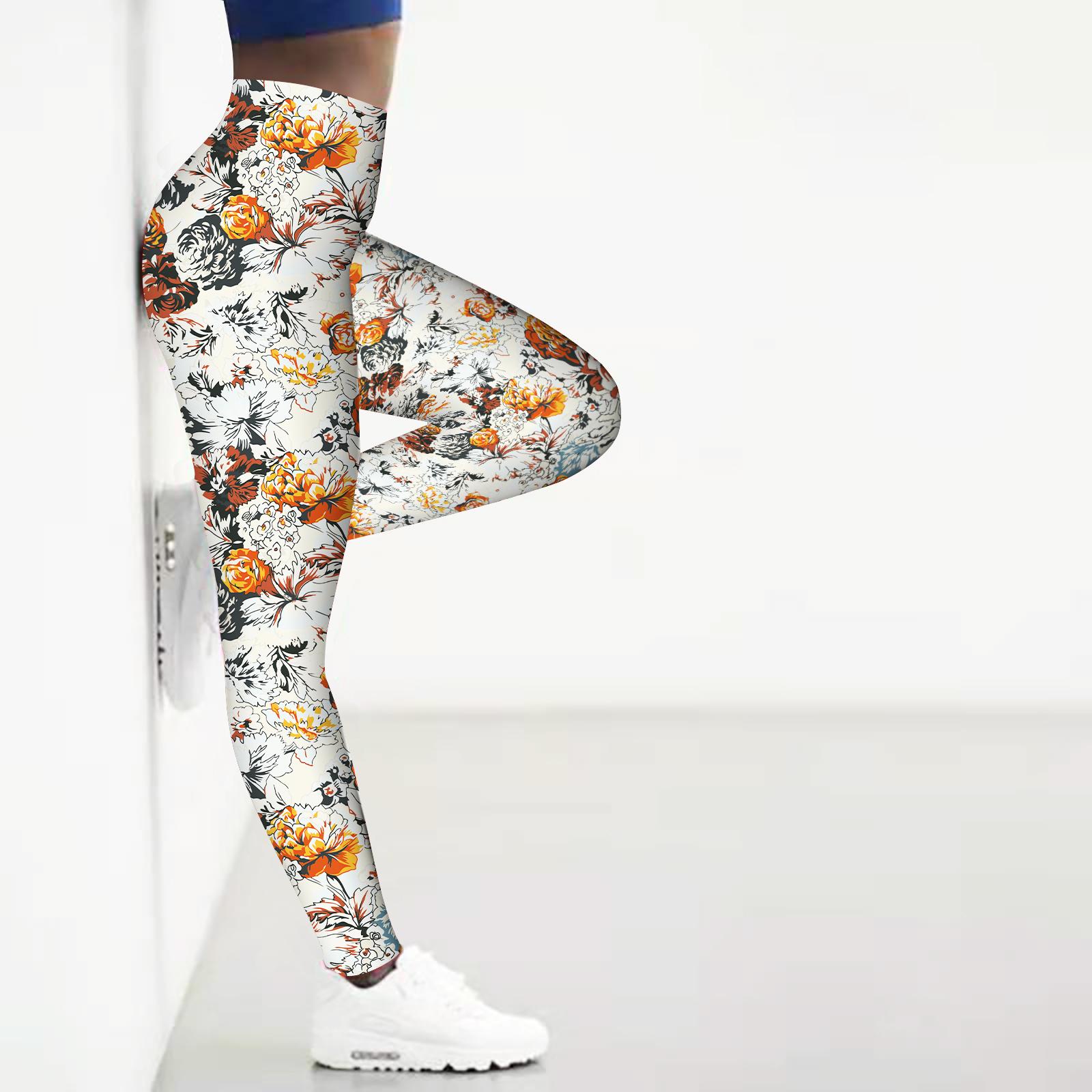 

Женские оранжевые красивые розовые принты эластичные леггинсы для йоги фитнеса бега спортзала спорта активных штанов XS оранжевый