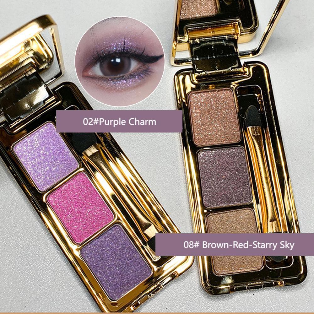 FOMIX Dreifarbiger Lidschatten, zart schimmernd, perlmuttfarbener Glanz, Lidschattenpalette in Erdfarben, kleines tragbares Augen-Make-up