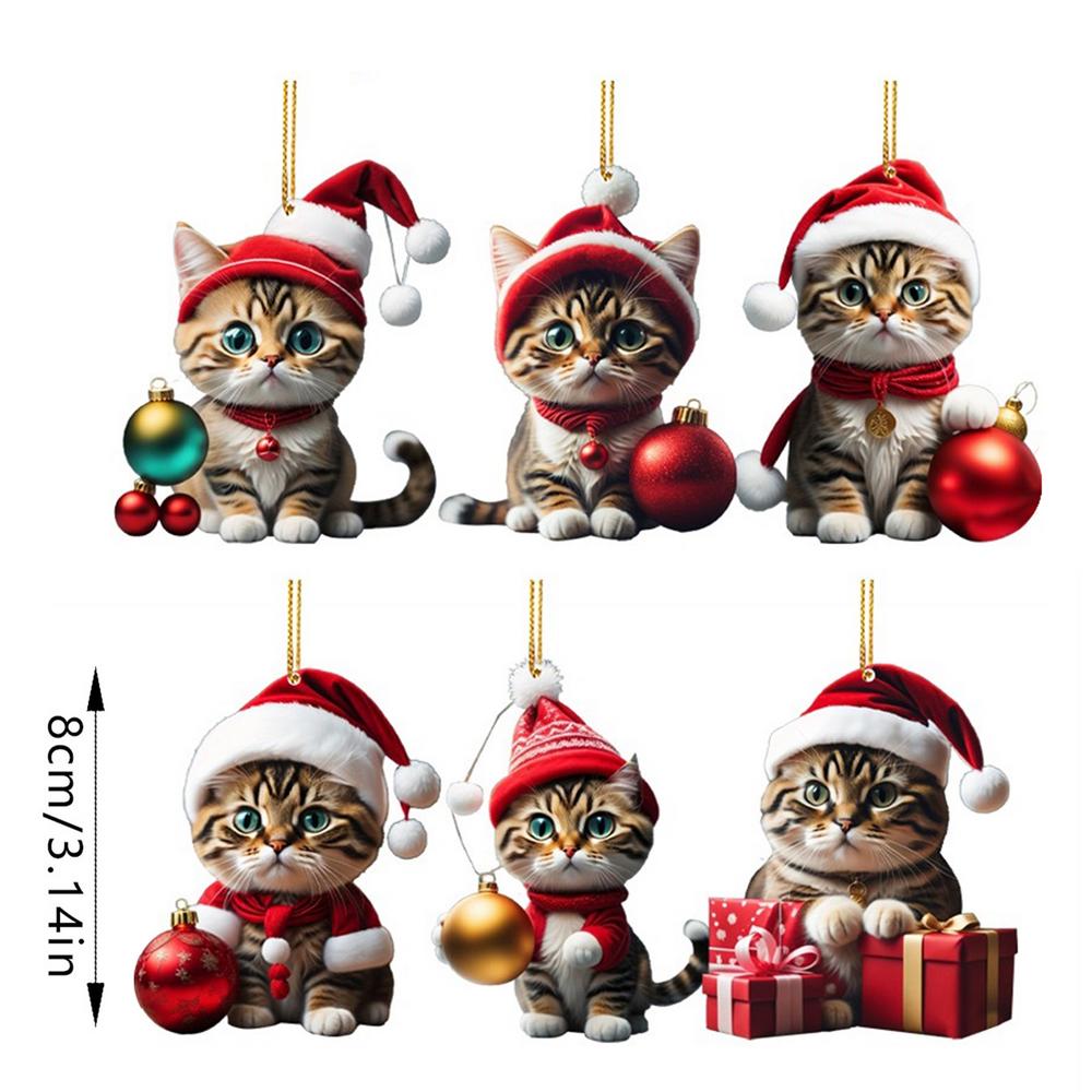 Cartoon Cute Cat Christmas Tree Pendants 2D Acrylic Hanging Ornaments Home Party Christmas Decoration 2025 Navidad New Year Gift
