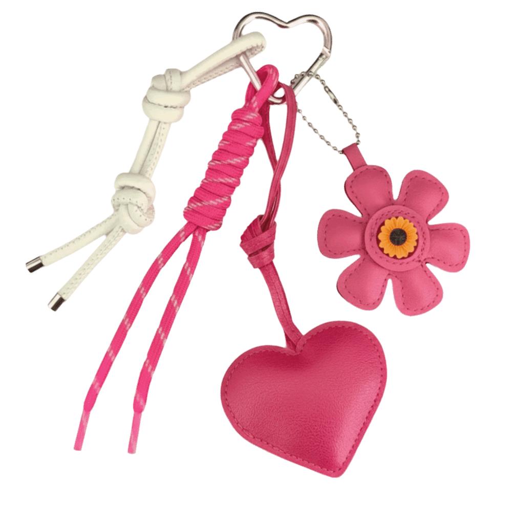 Woven Lanyards PU Heart Pendant Sunflower Bag Ornament Creative Flower Heart Keychain Bags розы красного