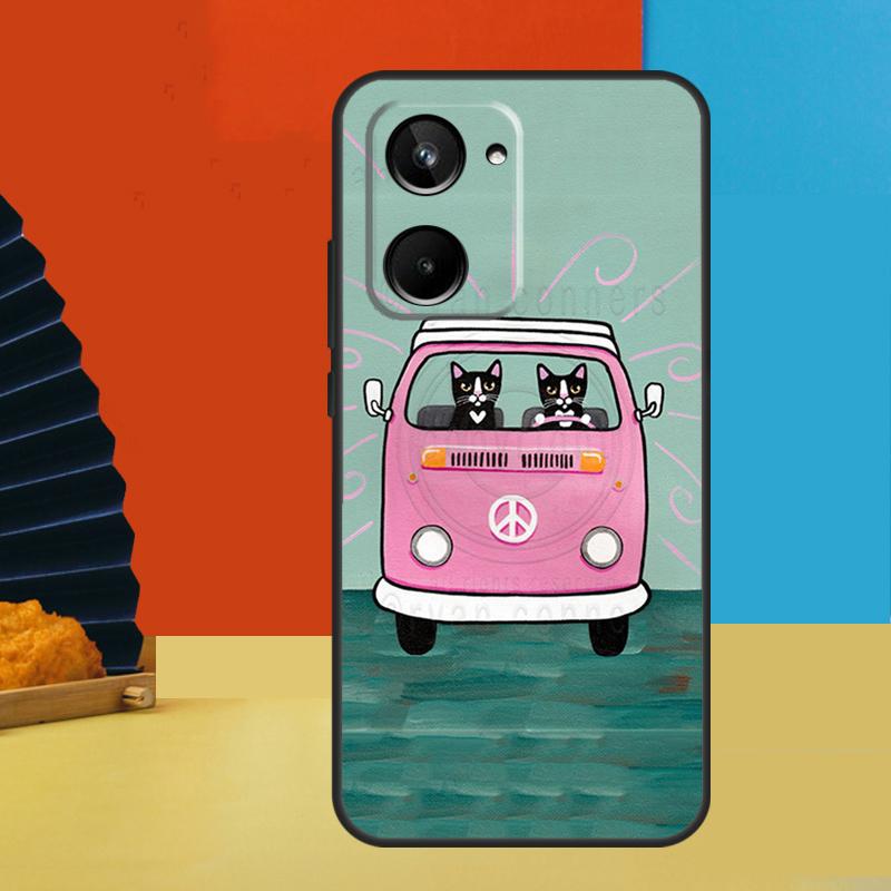 Hippy Peace Bus Cat For Realme 15 10 11 12 13 14 Pro Plus C67 C65 C63 C61 C35 C55 C53 C51 C71 C75 GT7 Pro Case