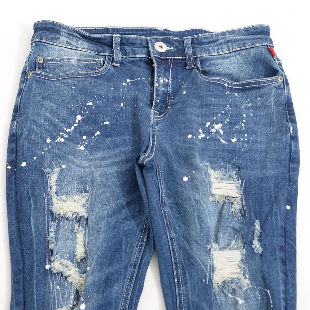 SILVER BULLET Skinny Slim Fit Denim Jeans with Paint and Repair Slim Blue Unisex CavariA Men's Finish, Stretch, Fit, Sax, Fashion, CANG24-50 (Size