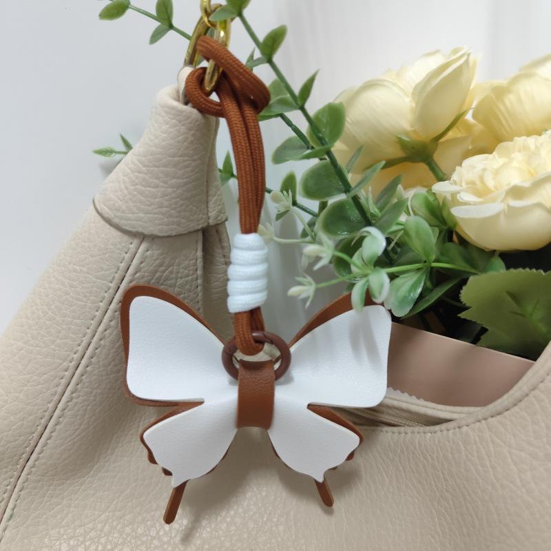 Colorful Leather Butterfly Pendant - Car and Bag Hanging Ornament with Cotton Rope
