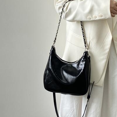 Chic Chain One Shoulder Bags For Women Summer Simple Versatile Black Crossbody Bag  New Pu Leather Female Commuting Handbags