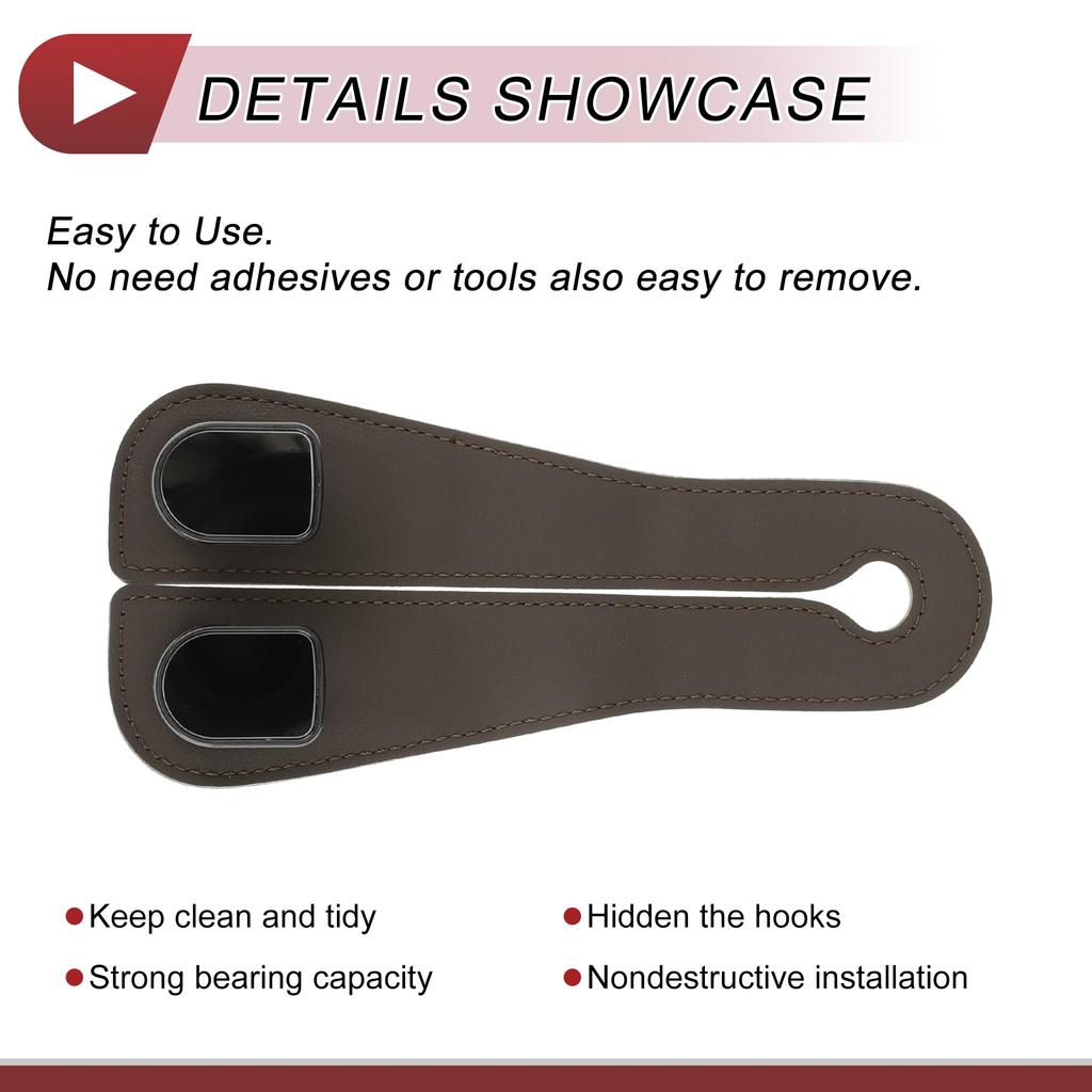 HEROFFIX Car Seat Headrest Car Seat Back Organizer for Water and Shopping Deep Brown Faux Hook, Hook, 1pc, Wallets, Bags, Keys, Bottles, Bags,