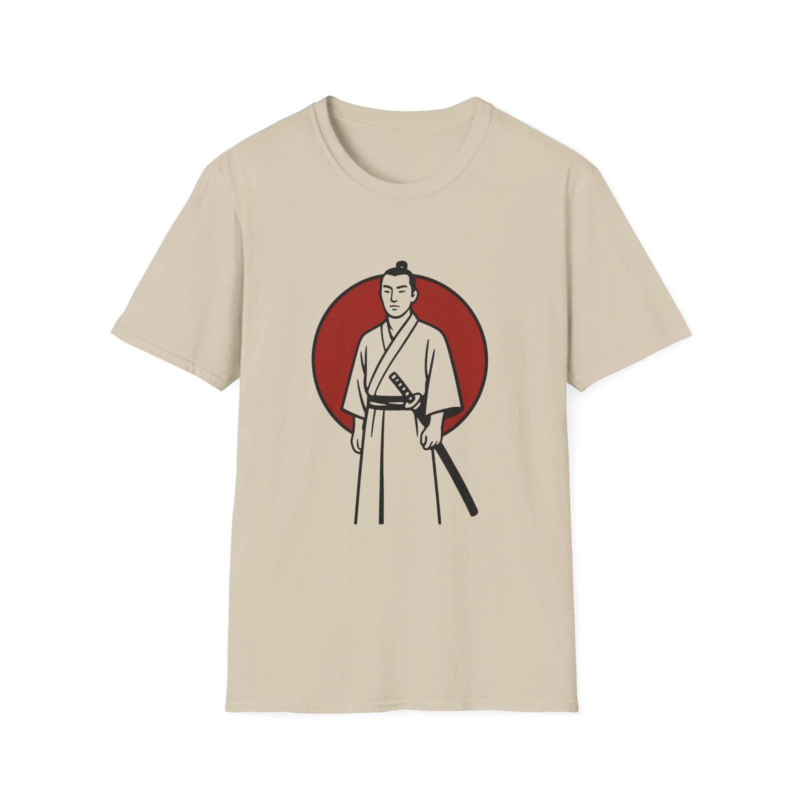 Unisex Softstyle Samurai Silhouette T-Shirt Mens Womens Tees Top – Bold Japanese Warrior, Rising Sun L