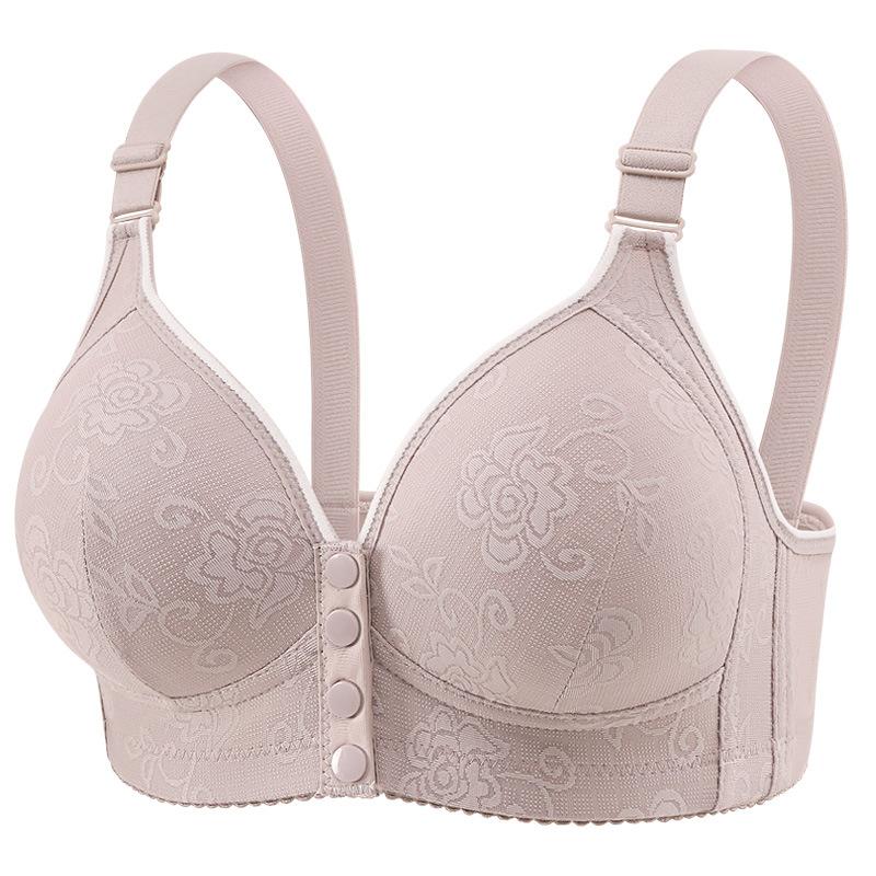 Front Button Middle-aged and Elderly Lingerie Women's Beautiful Back Without Steel Ring Vest Style New Fixed Cup Large Size Thin Bra