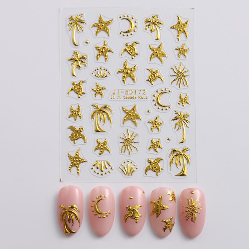 

1 лист наклеек для ногтей в морском стиле 5D летние наклейки для ногтей с морской звездой и ракушкой, украшение, тисненые принадлежности для нейл-арта, слайдер для маникюра