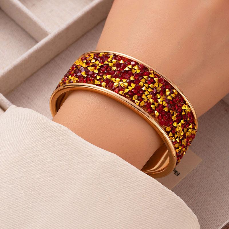 Color Rice Bead Rhinestone Open Bracelet Exaggerated Wide Face Bracelet Fashionable Personality Cool Hand Jewelry