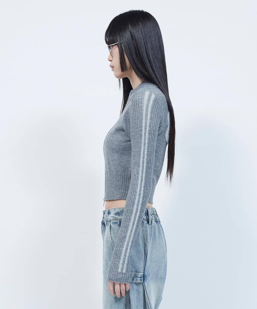 LMR Hairy Lettering Track Crop Knit Zip-Up Grey