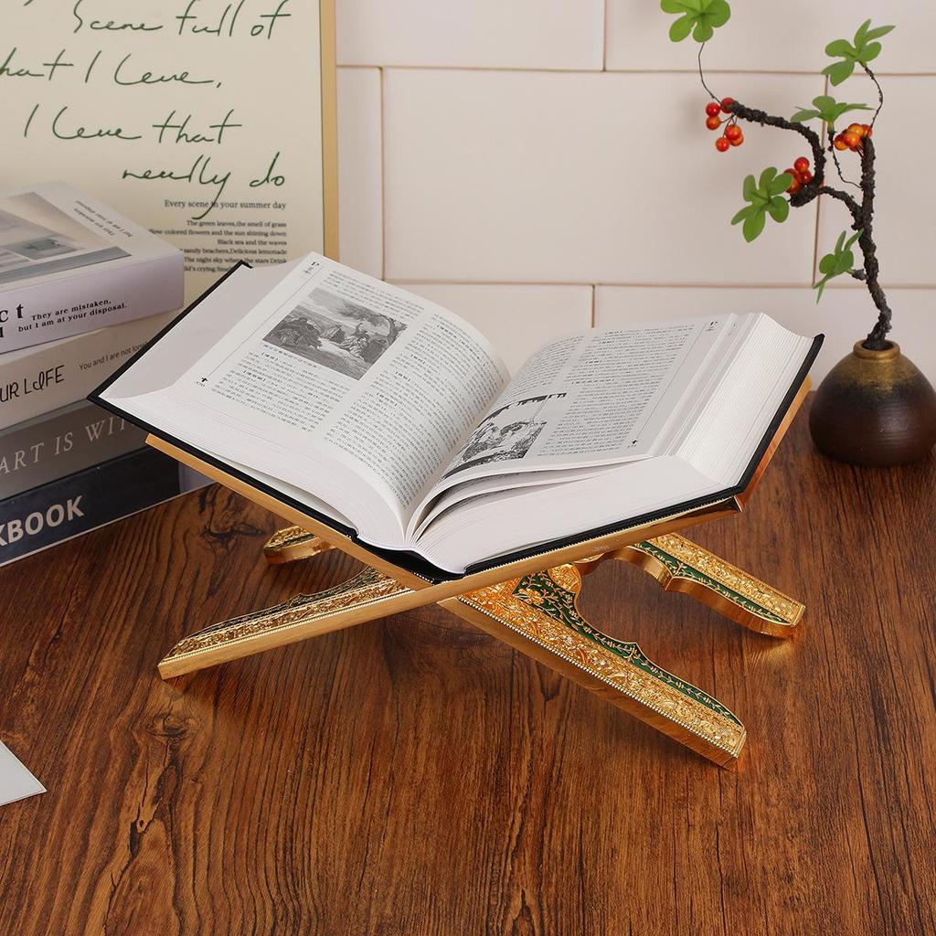 Supporto da lettura pieghevole in stile etnico con ornamento base inciso in oro