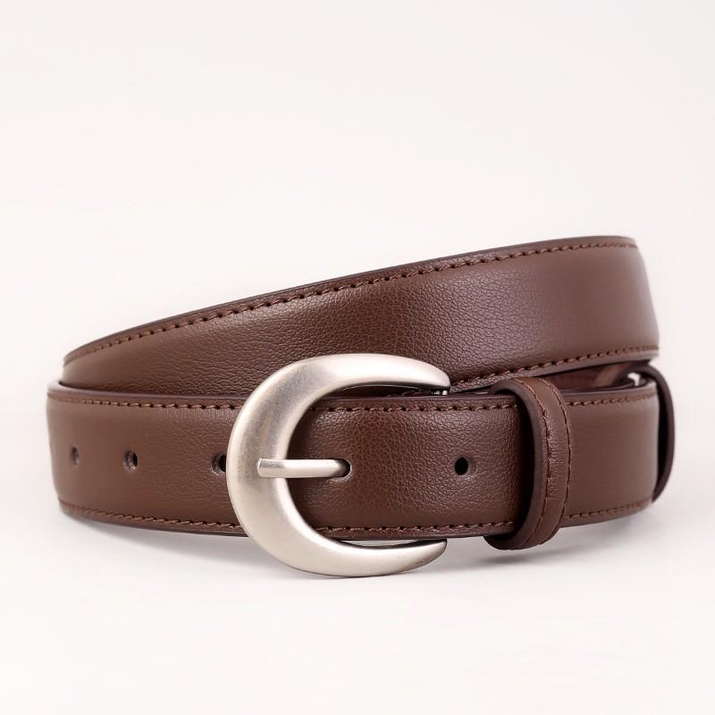 Womens Genuine Leather Belt With Horsebit Buckle Slim Waistband Jeans Classic Chic Style In Black Brown Coffee