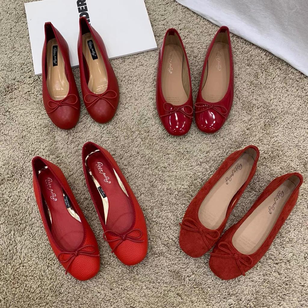 Happyfeeling Bow Shallow Mouth Flat Bottom Small Red Single Shoes Women's Shoes 2025 New Ballet Shoes