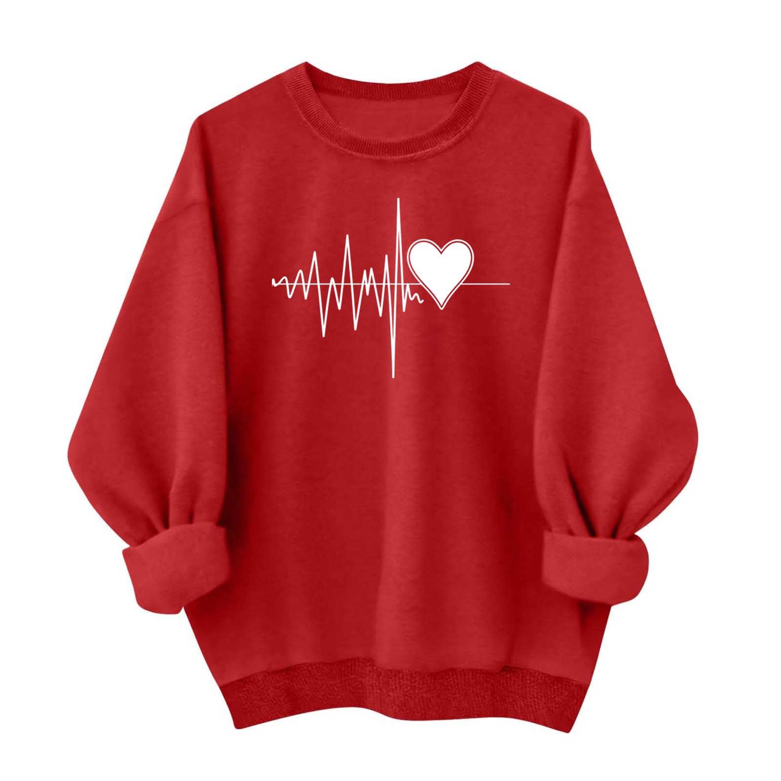 

Ladies Casual And Fashionable Round Neck Top With Valentines Print Hooded T,shirt Long Sleeved Sweatshirt M червоний