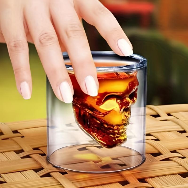 1 pz, Bicchiere da whisky con teschio horror, Bicchieri da vino a doppia parete, Bicchieri da bar senza stelo da 75 ml/2,5 once, Vetreria elegante, Per Scotch Bourbon, Whisky, Cocktail