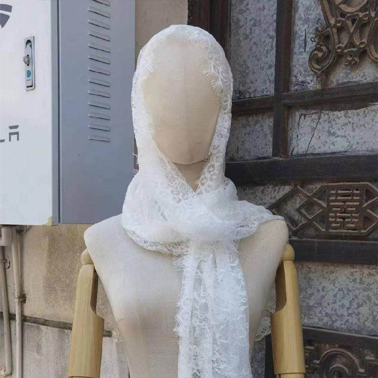 Lace Border Bridal Veil Halloween Make Up Mantilla Length Appliques Elegant Veil for Catholic Prayer Service