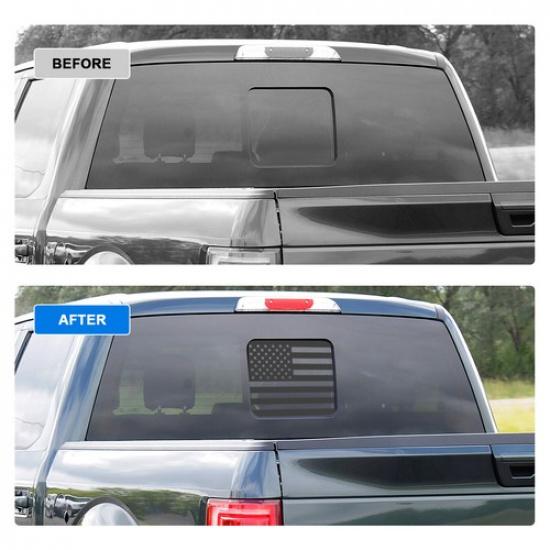 2015-2024 Ford F150 F250 F350 Back Middle Window American Flag Decal Sticker BLK