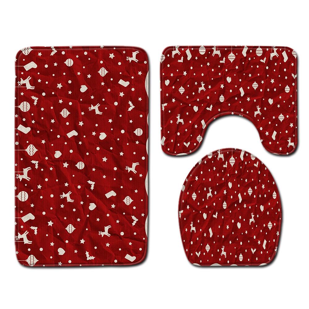 Christmas Bathroom Floor Mat Toilet Three-Piece Set