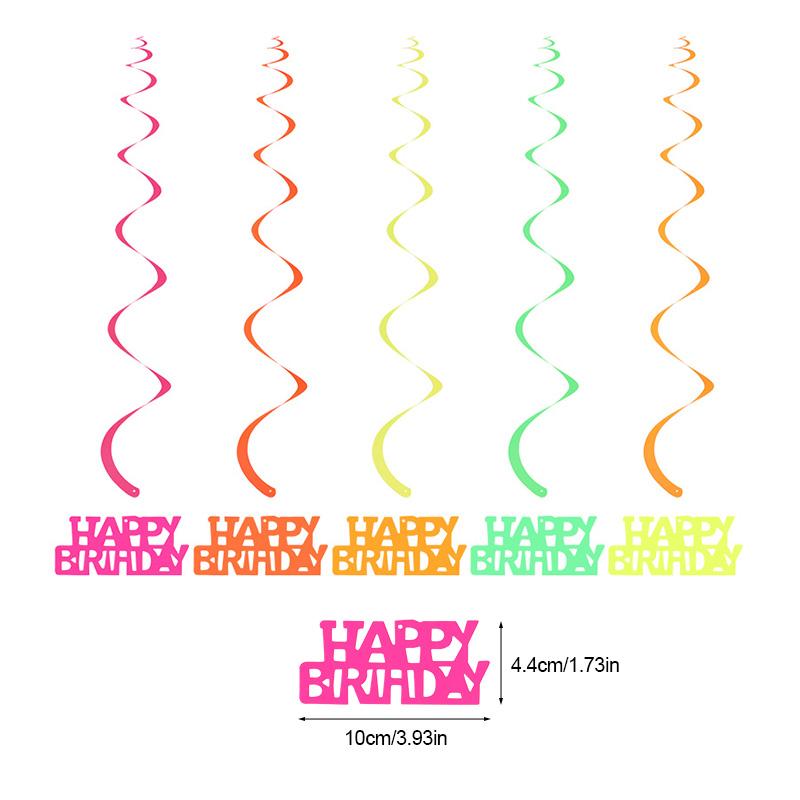 1Set Neon Glow Happy Birthday Paper Banner Hanging Spiral Birthday Party Decoration Black Light Reactive UV Glow In the Dark