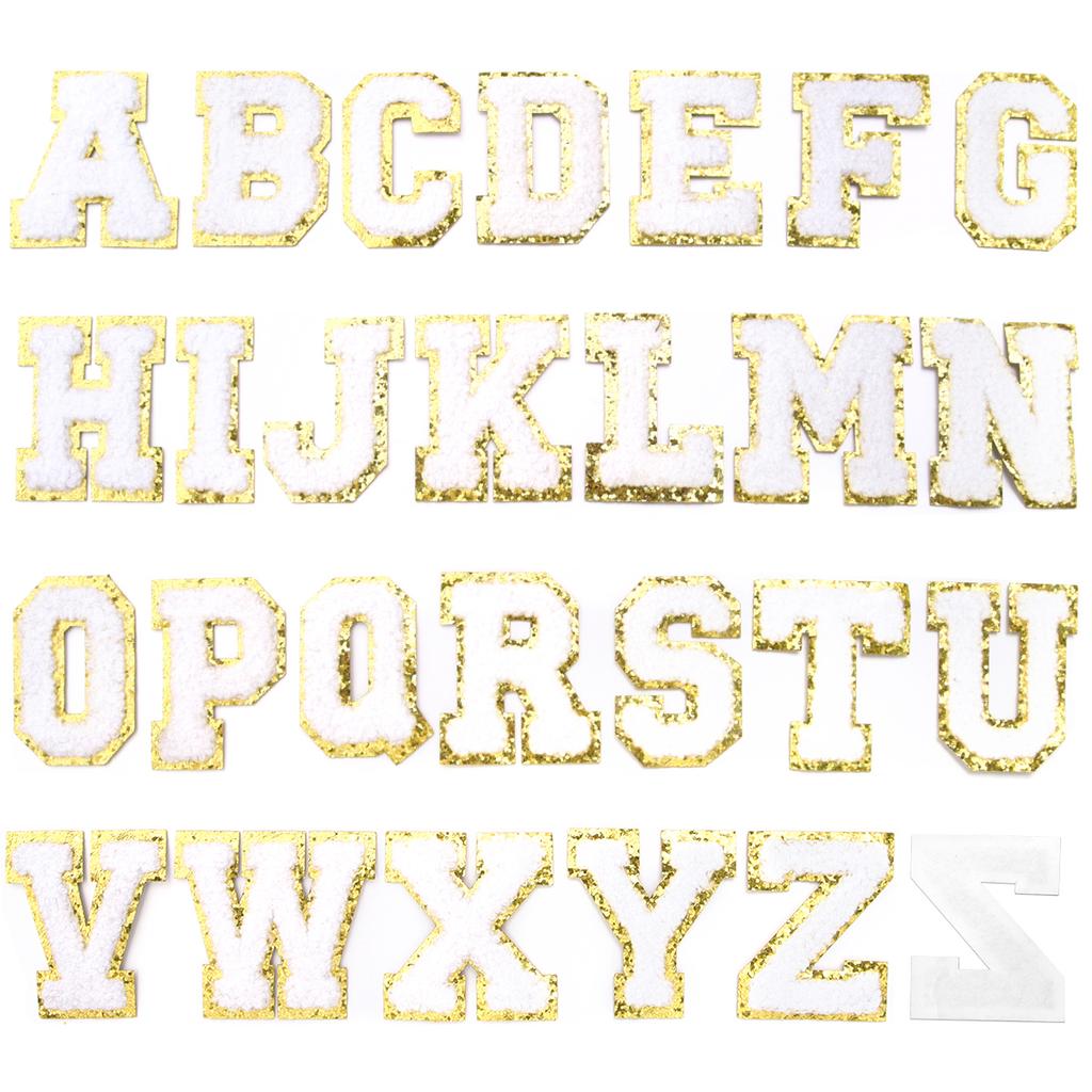 26Pcs/Set 6cm English Letter Patches Gold Edged Chenille Patches Iron On Stickers For DIY Crafts Clothing Hat Bag Decoration