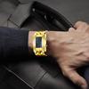 FANMIS Creative Binary Matrix Blue LED Digital Watch Fashion Classic Black Plated Waterproof LED Backlit Bracelet Men's Watch, Gold, Digital.