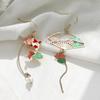 Chinese Style Folding Fan Modeling Crane Cloud Hanging Dangle Earrings for Women Hollow Asymmetric Drop Earring National Zircon