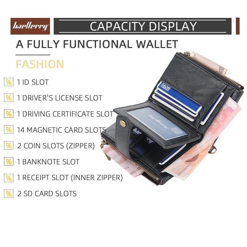 Baellerry Men Vintage Short Wallet Classic Design Zipper Card Holder Purse Waist Chain Wallets