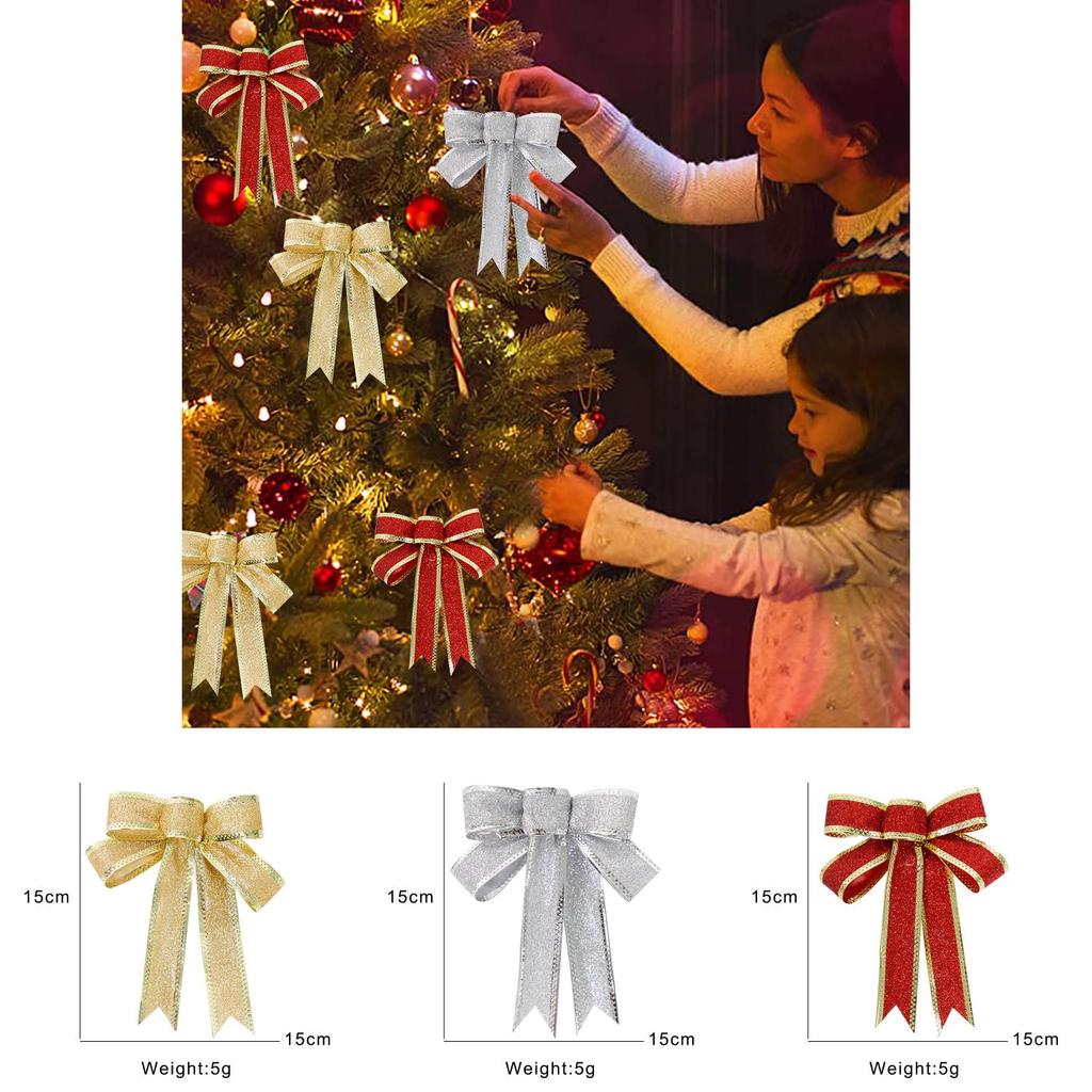 15cm Vibrant Red Silver And Gold Dazzling Glitter Christmas Bow Decorative Accessory For Home Decoration