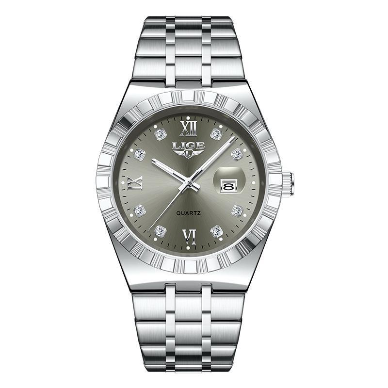 

Мужские Модные Деловые Часы Мужские Спортивные Черные из Нержавеющей Стали Роскошные Светящиеся Водонепроницаемые Мужские Кварцевые Часы серый/серебряный