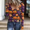 Women's Fashion Button Casual Halloween Knit Pullover Sweater