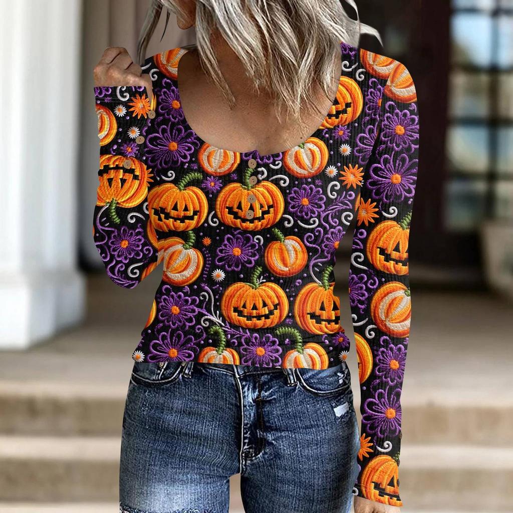 Women's Fashion Button Casual Halloween Knit Pullover Sweater