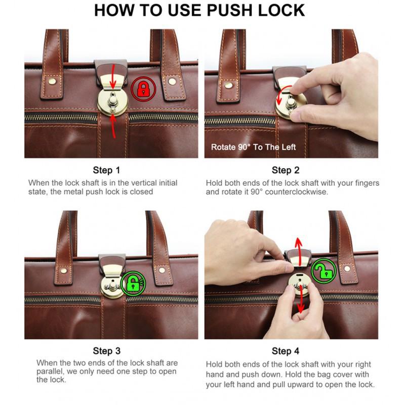 14.2-inch Business Computer Bag With Iron Dumpling Lock Retro Genuine Leather Handheld Diagonal Span Briefcase