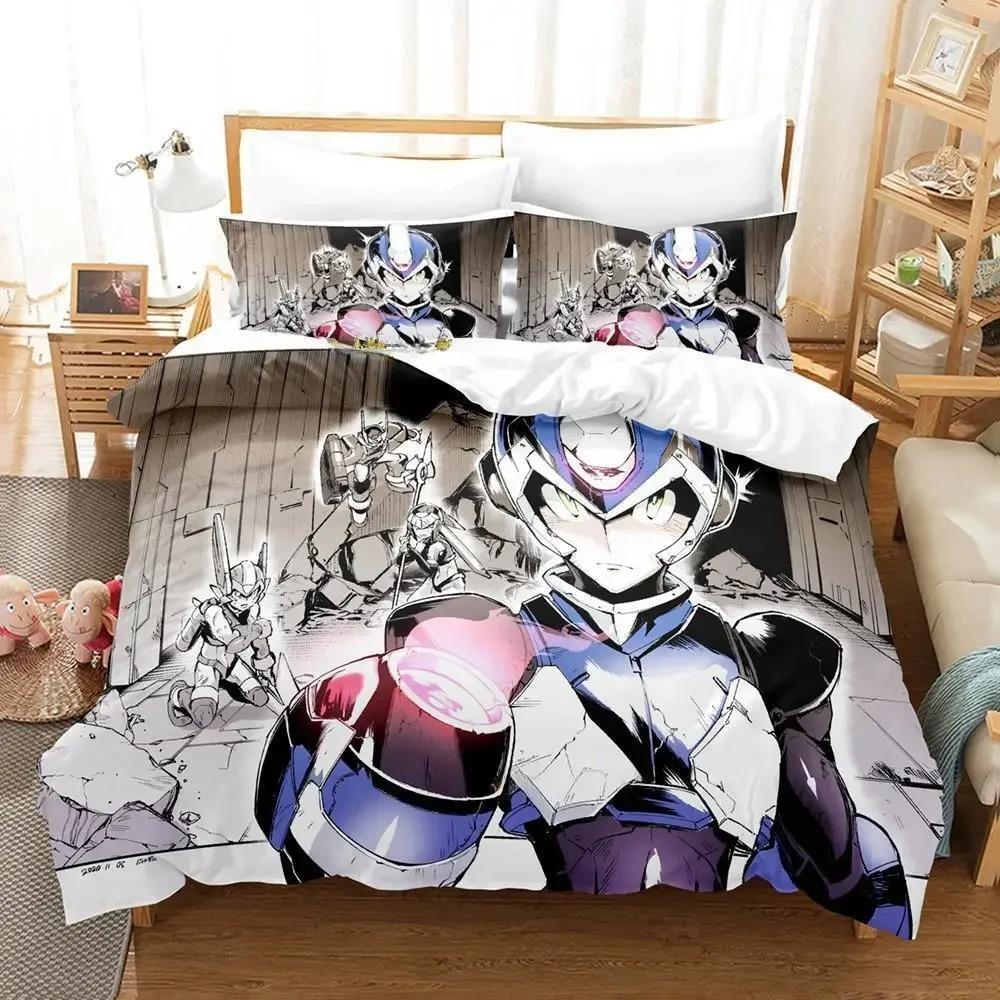 Mega Man X DiVE Bettwäscheset Einzelbett Twin Full Queen King Size Bettset Erwachsene Kind Schlafzimmer Bettbezugsets 3D Anime Bettlaken-Set