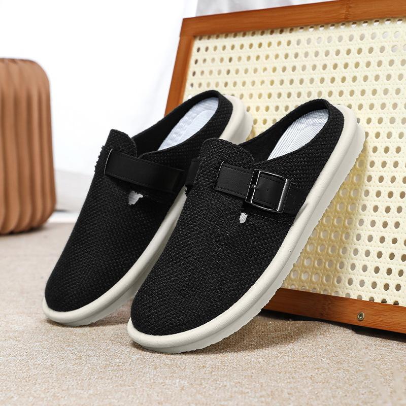 Fashion 2025 Men's Linen Covered-Toe Slides Summer Breathable Indoor Outdoor Slippers Plus Size Comfort Casual Office Commute Footwear