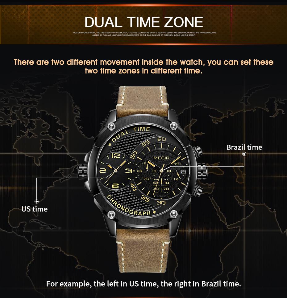MEGIR 2093 Luxury Business Style Watches High Quality Leather Strap Sports Wristwatch Chronograph Clock Trending Quartz Watch