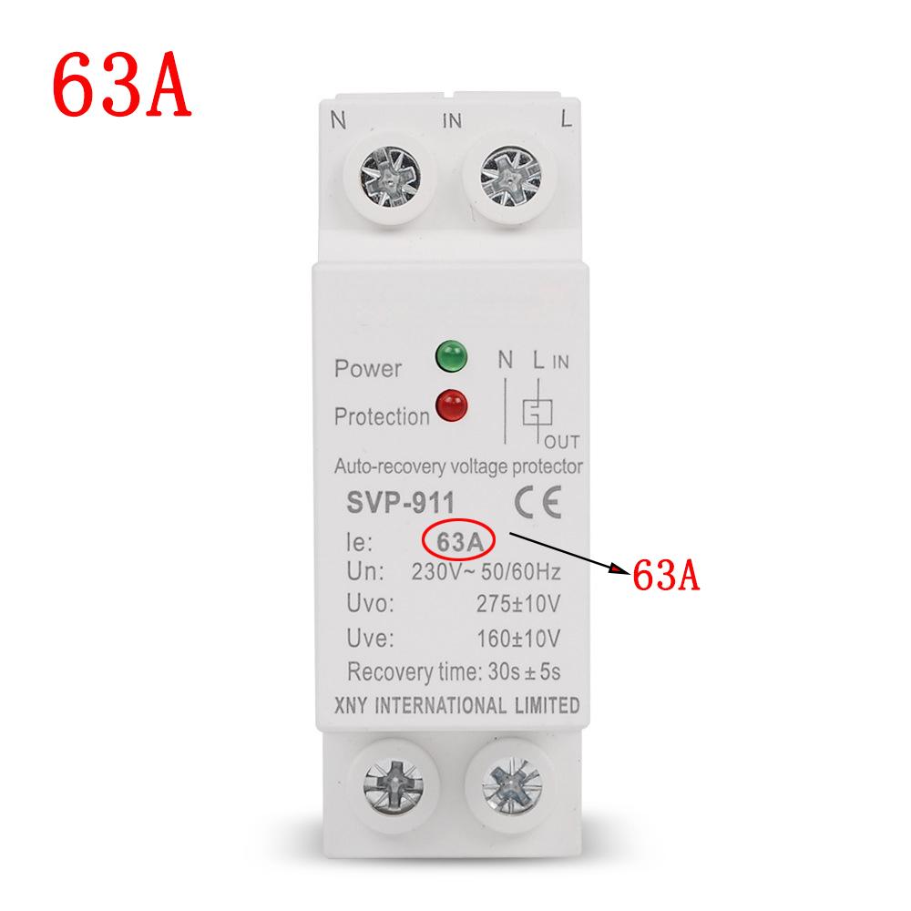 AC230V 63A MINI Size Din Rail Automatic Recovery Reconnect Over Under Voltage Relay Protective Breaker Voltage Protector Device
