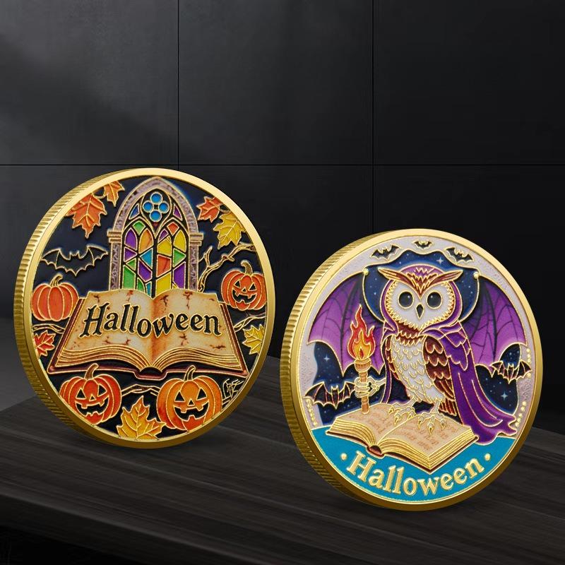 10 Pcs, Halloween Commemorative Gifts, Metal Collectible Coins, Baked Enamel Relief Commemorative Medals, Color Printed Metal Badges