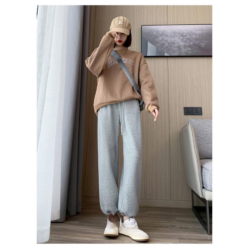 Pantalon de survêtement pour femme, taille haute, fin, ample, deux pièces, pantalon décontracté à jambes larges, pantalon de protection polyvalent à cordon de serrage