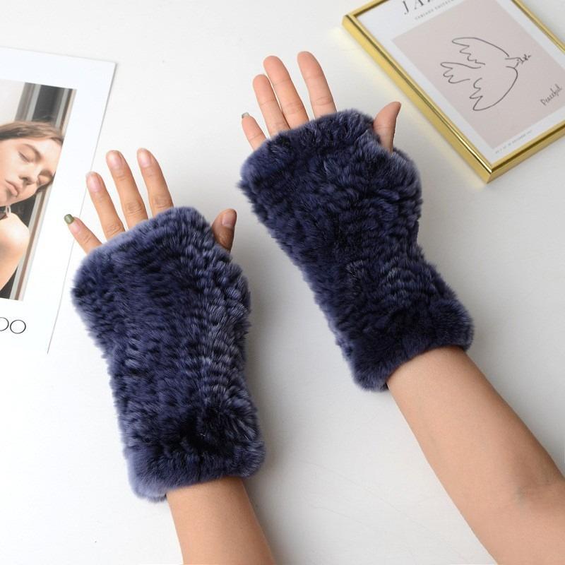

Женские осенне-зимние новые меховые теплые модные перчатки без пальцев синий